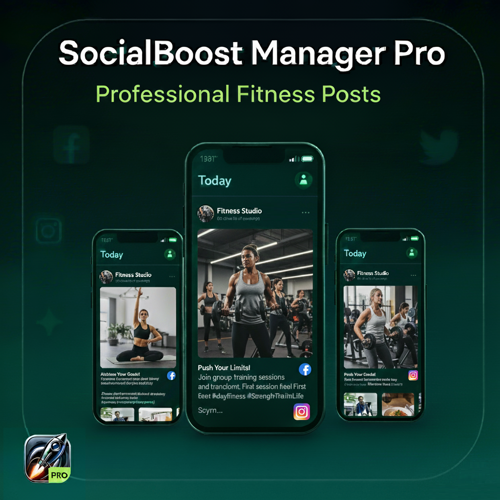 SocialBoost Manager PRO Logo Fitness Facebook Instagram Post Automation